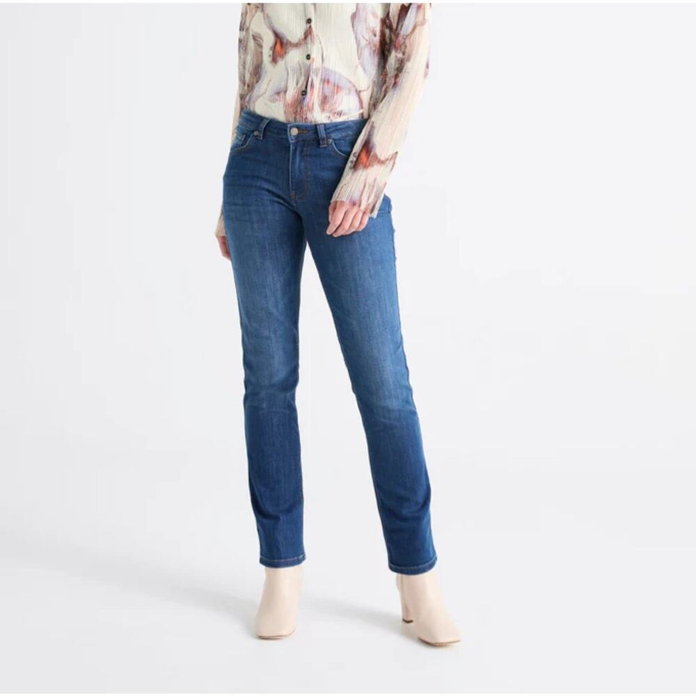 DU/ER‎ Women's 26/25 Denim Blue Jeans Slim Straight Performance Jeans Cropped